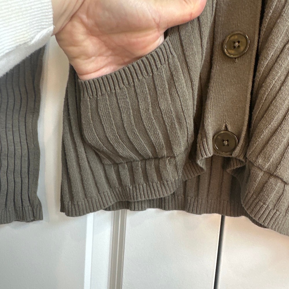 Talbots Petites Olive Green Ribbed Button Down Cardigan with Pockets - Picture 4 of 7